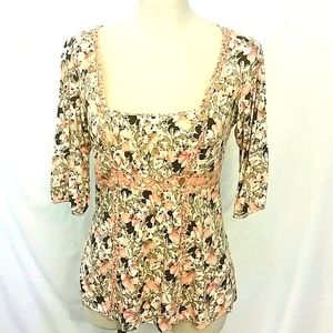 Ann Taylor Loft 3/4 sleeve floral cotton Blouse M